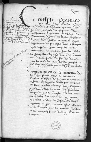 Comptes de la Ville de Besançon, recettes et dépenses, Compte de Jean Belin (1er juin 1633 - 31 mai 1634)