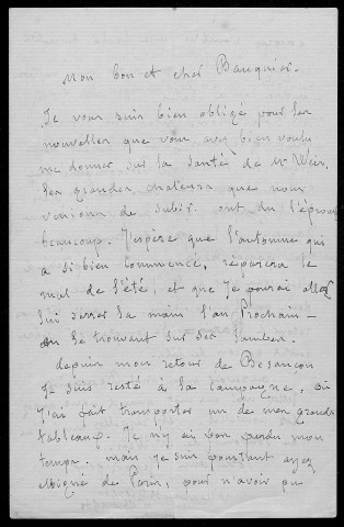 Ms Z 754 - Jean Gigoux. Lettre à Charles Beauquier, 17 octobre 1861