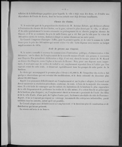 Registre des délibérations du Conseil municipal pour l'année 1874 (imprimé)