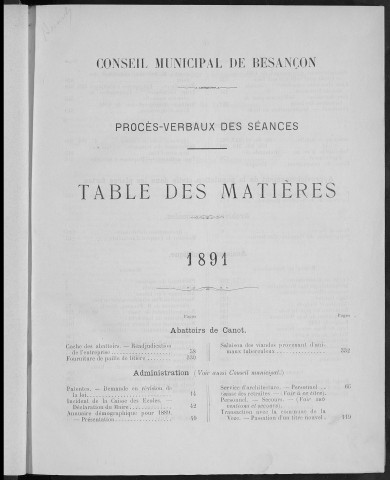 Registre des délibérations du Conseil municipal pour l'année 1891 (imprimé)