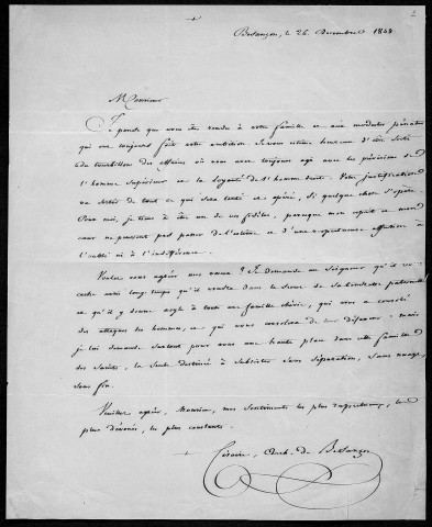 Ms Z 822 - Césaire Mathieu. Lettres, à en-tête de l'archevêché de Besançon. 1842-1873