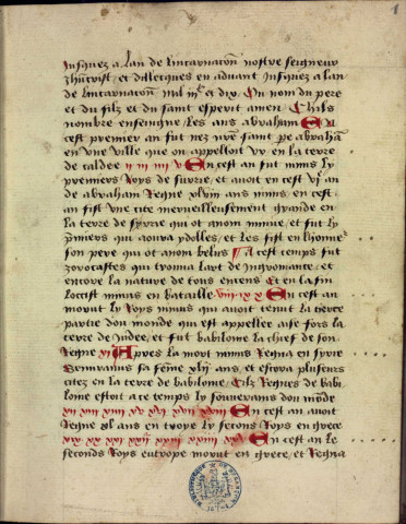 Ms 672 - Chronique universelle, extraite d'Eusèbe, S. Jérôme, Sigebert de Gembloux, etc.
