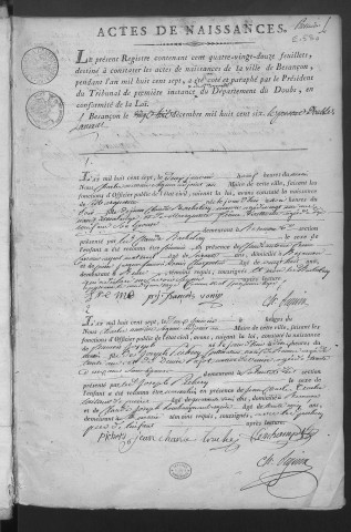 Registre des naissances, 1807