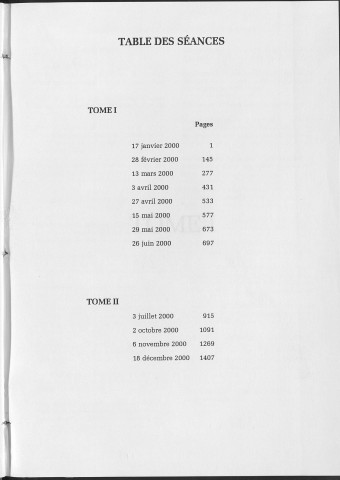 Registre des délibérations du conseil municipal : année 2000, janvier à juin.