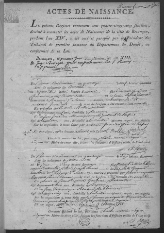 Registre des naissances, 1806