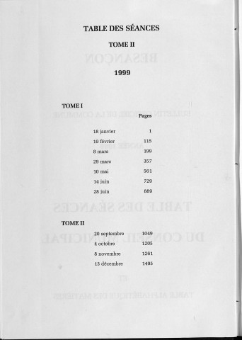 Registre des délibérations du conseil municipal : année 1999, septembre à décembre.
