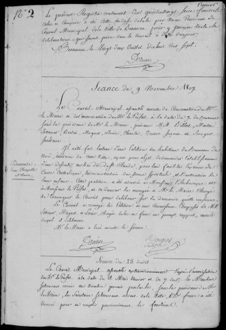 Registre des délibérations du Conseil municipal, avec table alphabétique, du 9 novembre 1807 au 27 avril 1812