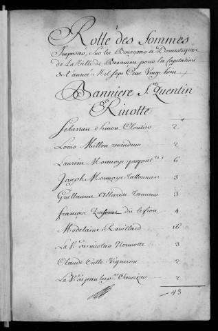 Registre de Capitation pour l'année 1728