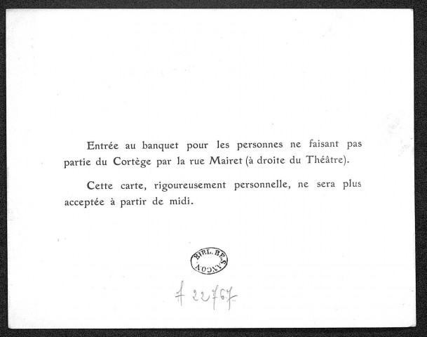 Ms Z 597 - Documents concernant l'inauguration de la statue de Pierre-Joseph Proudhon à Besançon. 1910.
