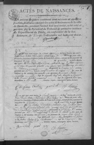 Registre des naissances, 1813