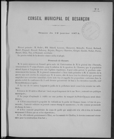 Registre des délibérations du Conseil municipal pour l'année 1874 (imprimé)