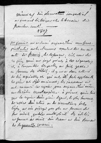 - Ms 1925 : Charles Weiss." Mémoires d'un observateur impartial ou journal historique et littéraire de la Franche-Comté". Janvier 1807
