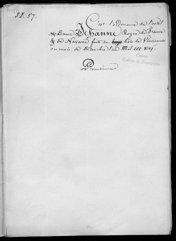 Ms 1836-1 - Notes et documents relatifs à l'ancien Collège de Bourgogne à Paris (1331-1804) (tome III). Notes d'Auguste Castan (1833-1892)