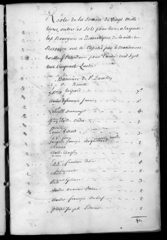 Registre de Capitation pour l'année 1754