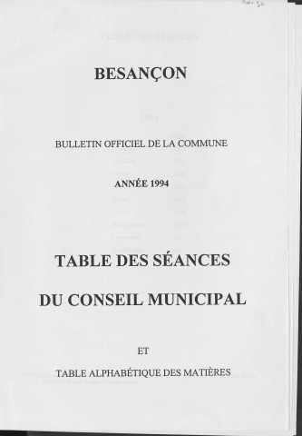 Registre des délibérations du conseil municipal. : Année 1994.
