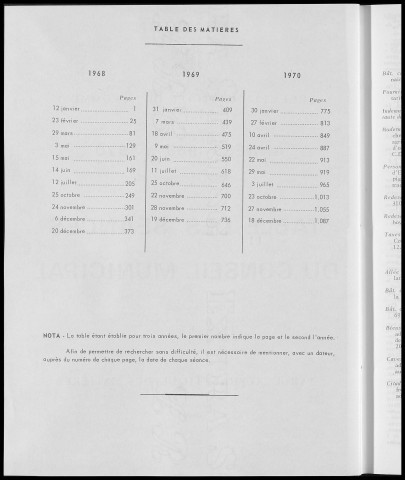 Registre des délibérations du conseil municipal. : Années 1968-1970.