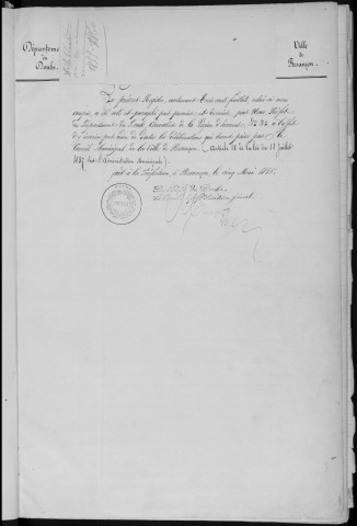 Registre des délibérations du Conseil municipal, avec table alphabétique, du 23 mai 1855 au 10 juillet 1860
