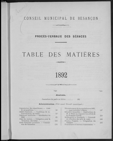 Registre des délibérations du Conseil municipal pour l'année 1892 (imprimé)