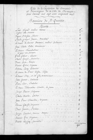 Registre de Capitation pour l'année 1759