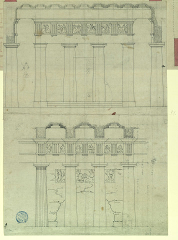 Détails pour le grand théâtre de Parme (deux portiques ?) / Pierre-Adrien Pâris , [S.l.] : [P.-A. Pâris], [1700-1800]