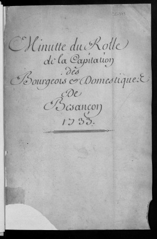 Registre de Capitation pour l'année 1733