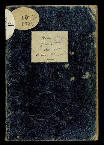 Ms 1932 - Charles Weiss. Carnets de voyage (tome VII) : journal 1829, 24 octobre - 11 décembre. Paris.