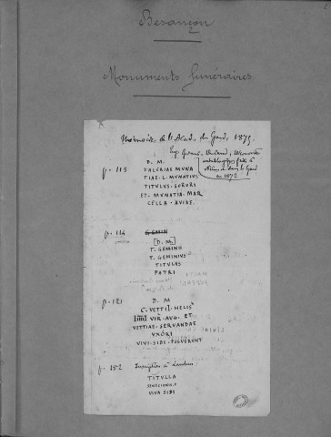 Ms 1799 - Franche-Comté. Antiquités. Épigraphie. Notes d'Auguste Castan (1833-1892)