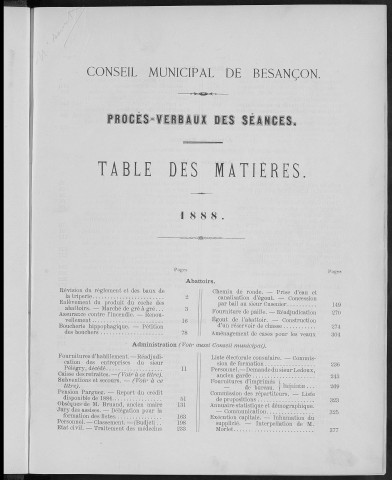 Registre des délibérations du Conseil municipal pour l'année 1888 (imprimé)