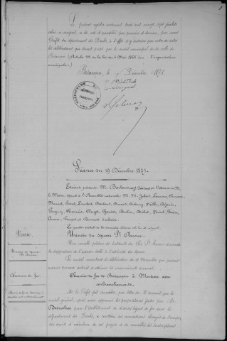 Registre des délibérations du Conseil municipal, avec table alphabétique, du 19 décembre 1871 au 9 février 1874