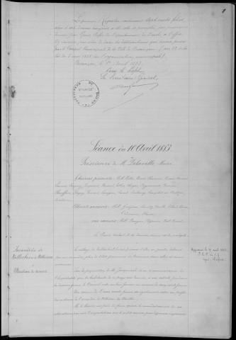 Registre des délibérations du Conseil municipal, avec table alphabétique, du 10 avril 1883 au 21 avril 1885