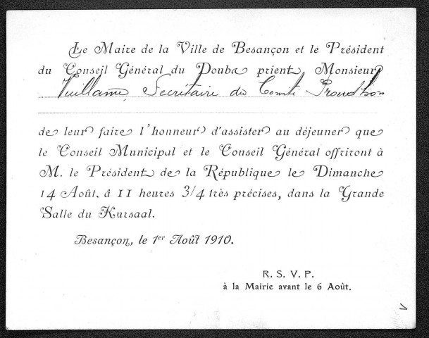 Ms Z 597 - Documents concernant l'inauguration de la statue de Pierre-Joseph Proudhon à Besançon. 1910.