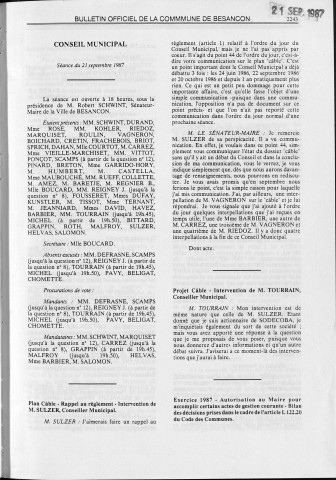 Registre des délibérations du conseil municipal. : Septembre 1987-décembre 1988.