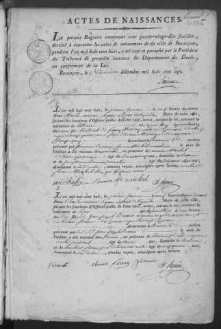 Registre des naissances, 1808