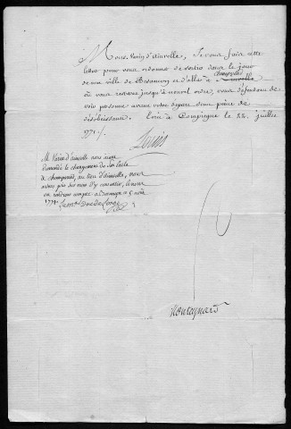 Ms Z 814 - Louis XV. Lettre à François Varin d'Ainvelle, 22 juillet 1771