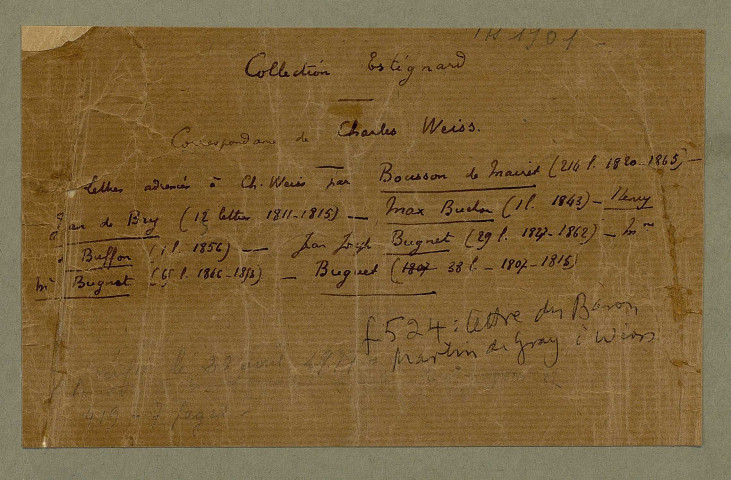 Ms 1901 - Correspondance de Charles Weiss (tome XIV) : de Bousson de Mairet à Buguet