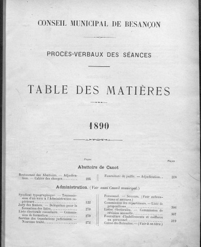 Registre des délibérations du Conseil municipal pour l'année 1890 (imprimé)