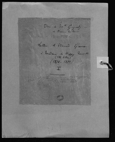 Ms 1980 - Lettres d'Edouard Grenier à Madame de Huppy-Neuville : 23 décembre 1874 - novembre 1887 (tome I)
