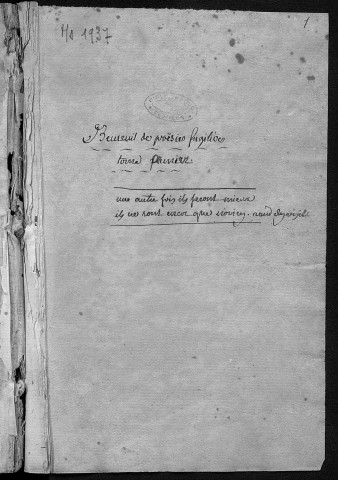Ms 1937 - Charles Weiss. Carnets de notes (tome II) : "Recueil [sic] de poésies fugitives".