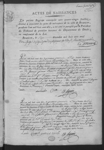 Registre des naissances, 1810