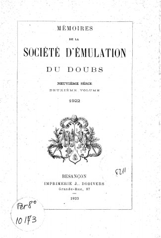 01/01/1922 - Mémoires de la Société d'émulation du Doubs [Texte imprimé]
