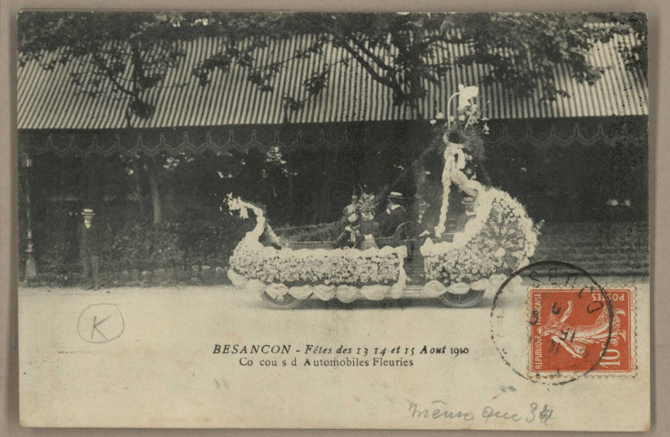 Besançon - Fêtes des 13, 14 et 15 Août 1910 - Concours d'automobiles fleuries. [image fixe] , 1904/1910