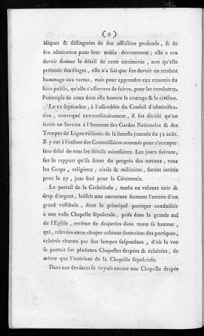 Relation de la cérémonie funèbre faite, à Besançon, en mémoire des Gardes nationales de Metz, Toul, etc... et des soldats de troupes de ligne, morts à Nancy le 31 août 1790