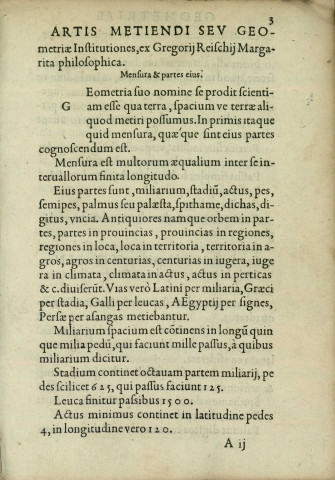 Artis metiendi, seu geometriae lib. Ex Gregorii Reischii Margarita philosophica...