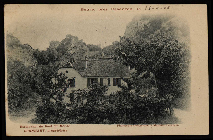 Restaurant du Bout du Monde. Bernhart, propriétaire [image fixe] , Besançon : Phototypie Delagrange et Magnus, 1897/1903