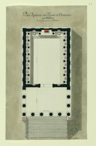 Plan restauré du temple d'Antonin et de Faustine sur la Voie Sacrée à Rome / Pierre-Adrien Pâris , [S.l.] : [P.-A. Pâris], [1700 -1800]