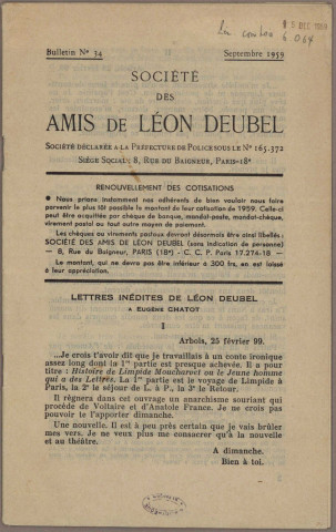 09/1959 - Bulletin / Société des amis de Léon Deubel