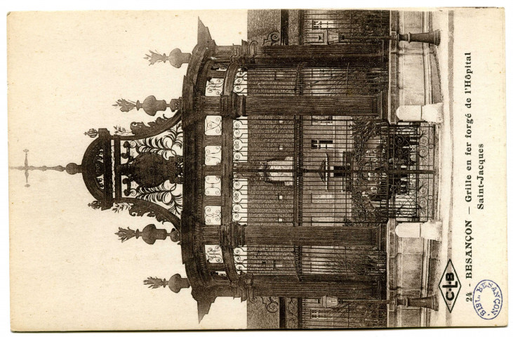 Besançon - Besançon - Grille en fer forgé de l'Hôpital Saint-Jacques. [image fixe] , Besançon : Etablissements C. Lardier - Besançon., 1914/1922