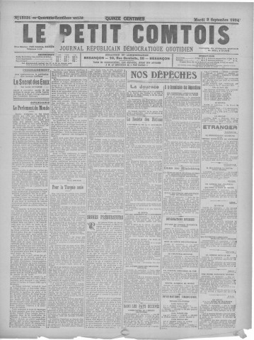 02/09/1924 - Le petit comtois [Texte imprimé] : journal républicain démocratique quotidien