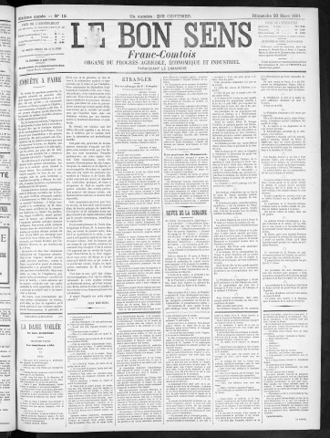22/03/1891 - Organe du progrès agricole, économique et industriel, paraissant le dimanche [Texte imprimé] / . I