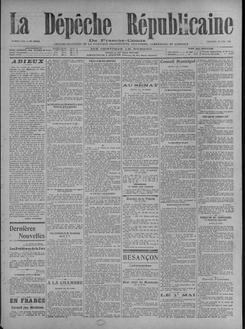 30/04/1920 - La Dépêche républicaine de Franche-Comté [Texte imprimé]